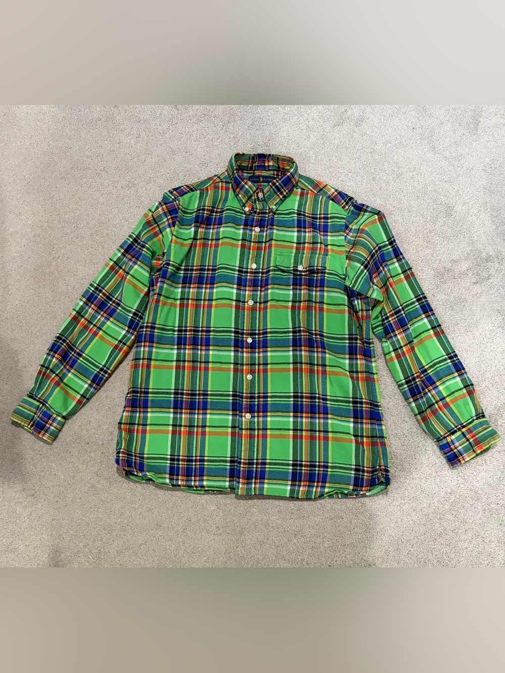 Ralph Lauren Plaid Flannel Shirt Men’s Size Medium Green Vibrant Long Sleeve Top